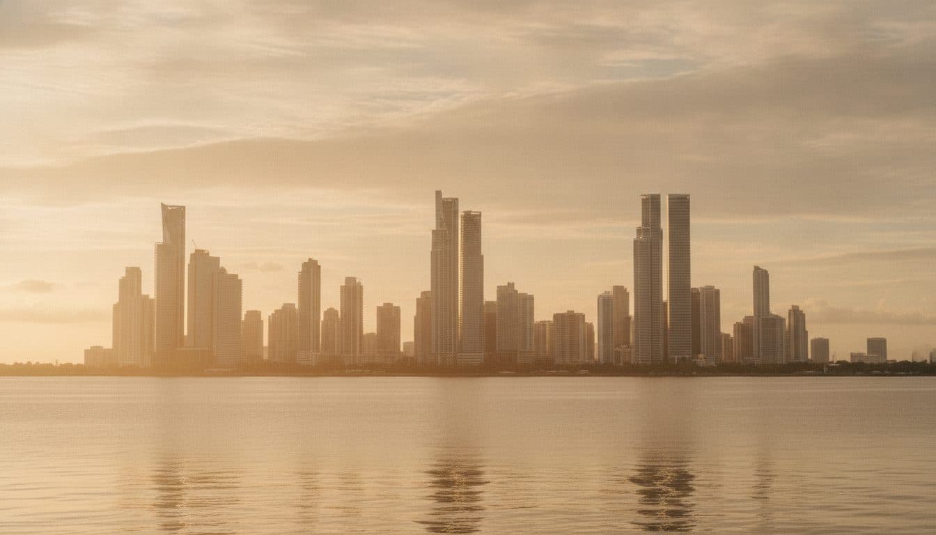 Skyline de Ciudad de Panamá al atardecer, vista desde la bahía